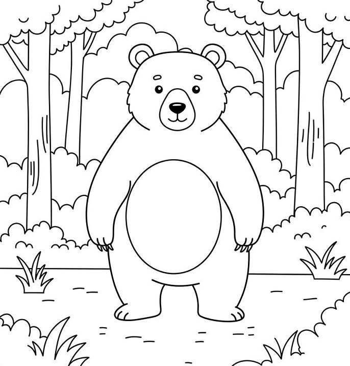 bear in the forest coloring sheet