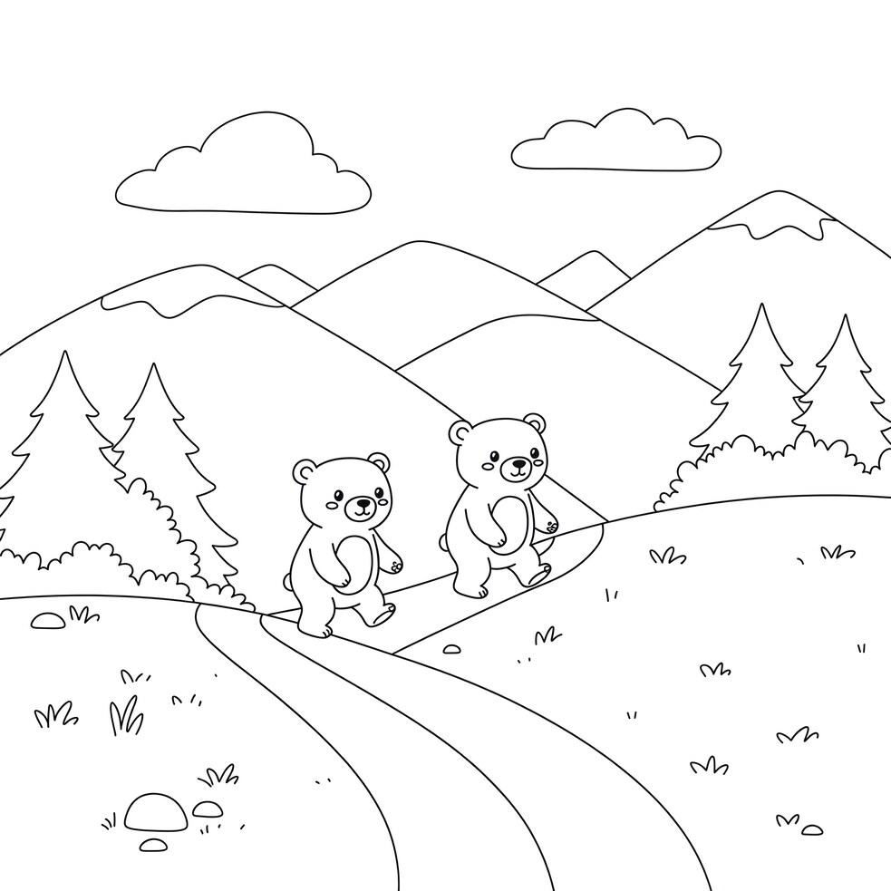 two bears walking together coloring sheet
