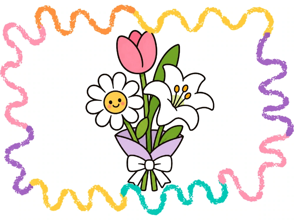 Drawing a cartoon flower bouquet