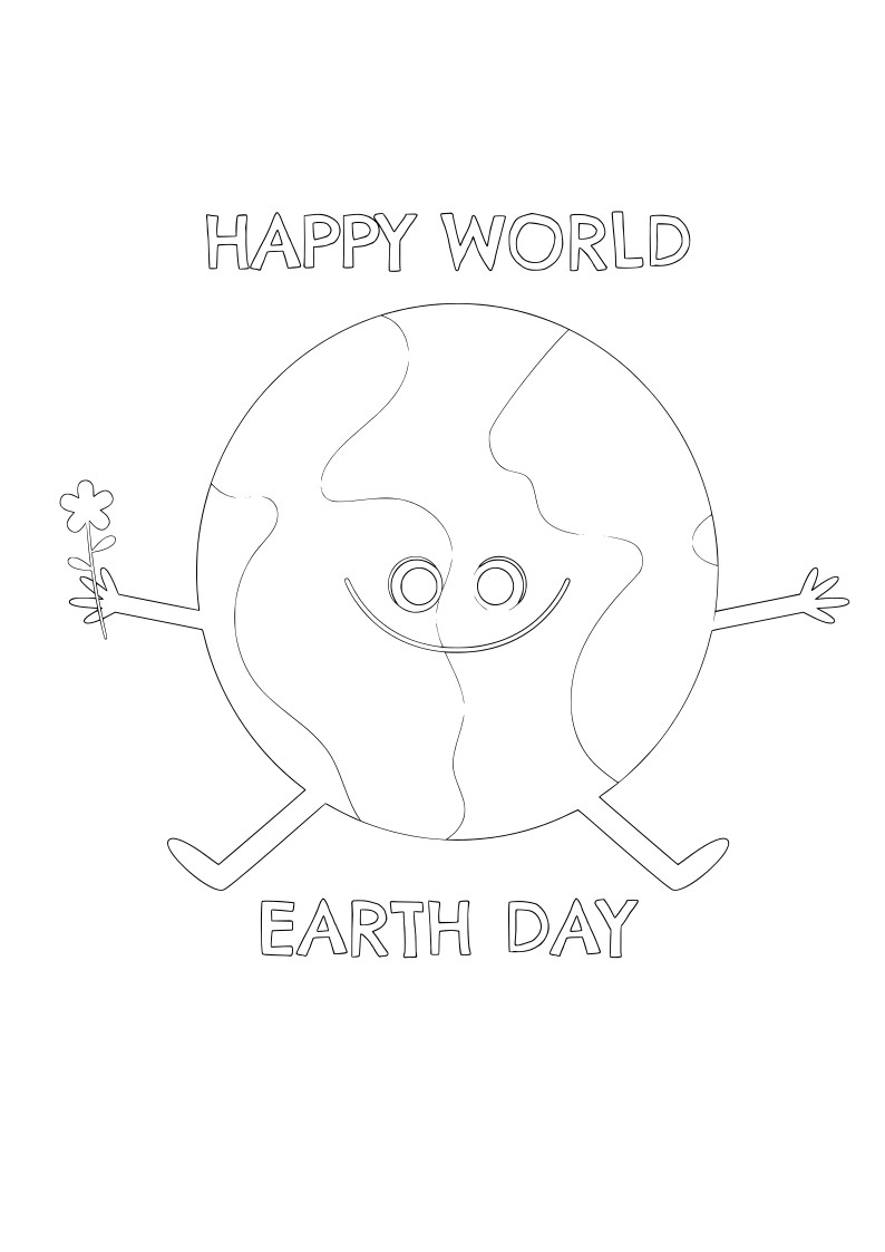 earth with flower coloring sheet