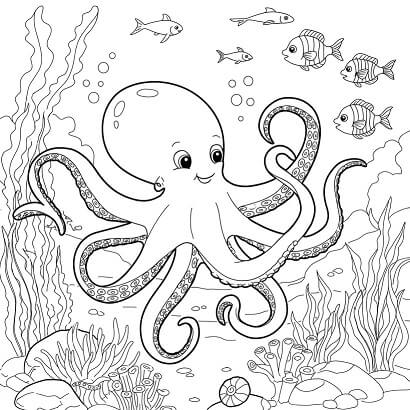 happy octopus coloring page
