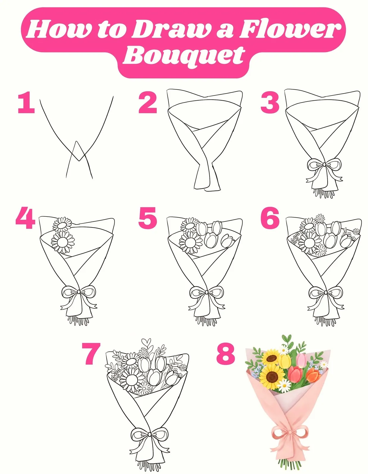how to draw a flower bouquet step by step instructions