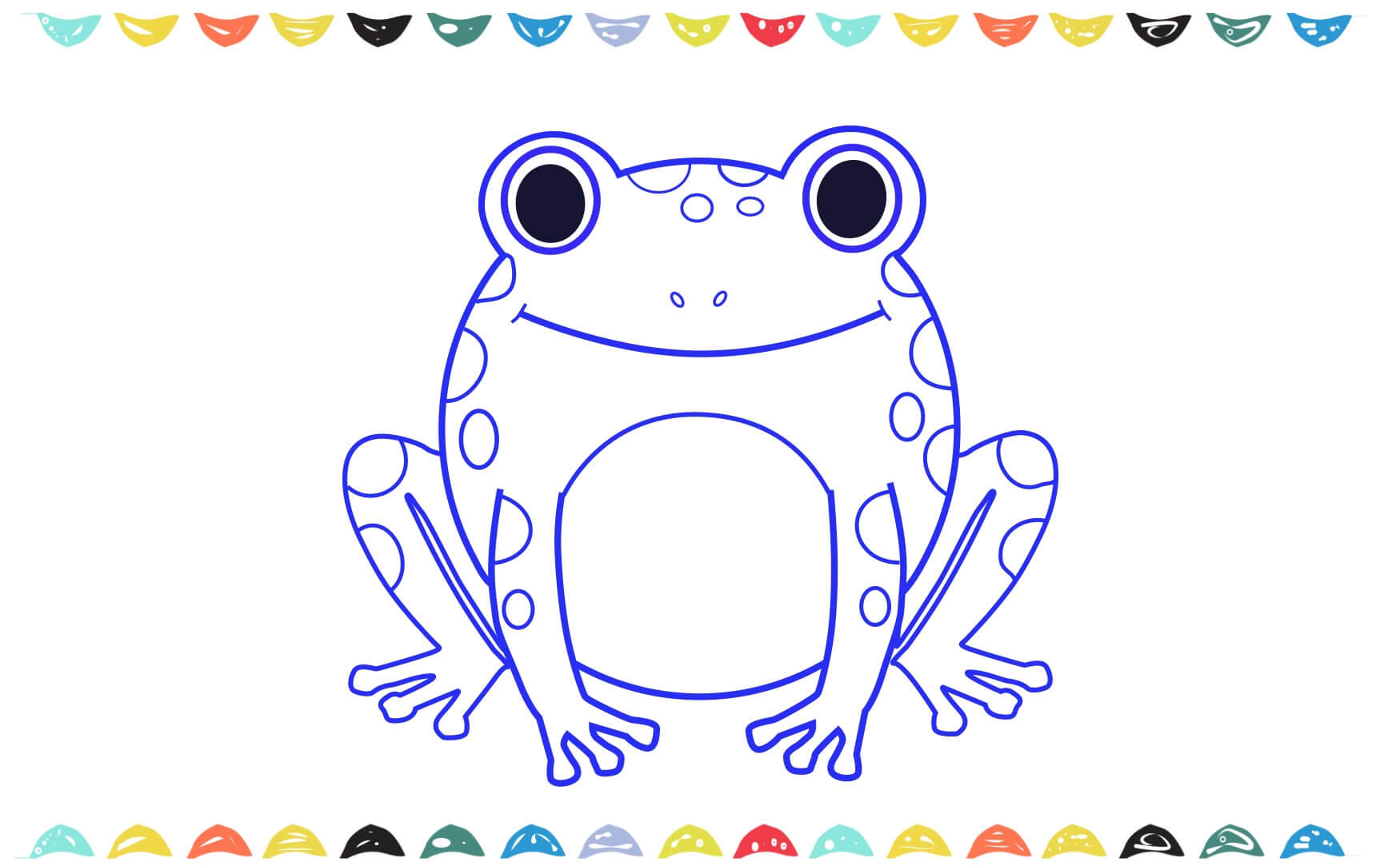 Inking the final outline of the frog drawing, ready for coloring, step 11