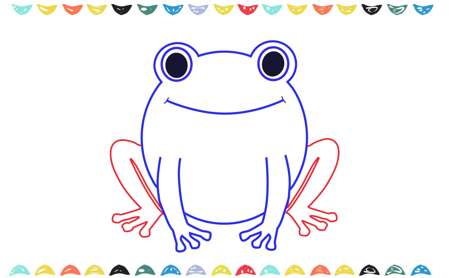 Sketching the powerful back legs and webbed feet of the frog drawing, step 8