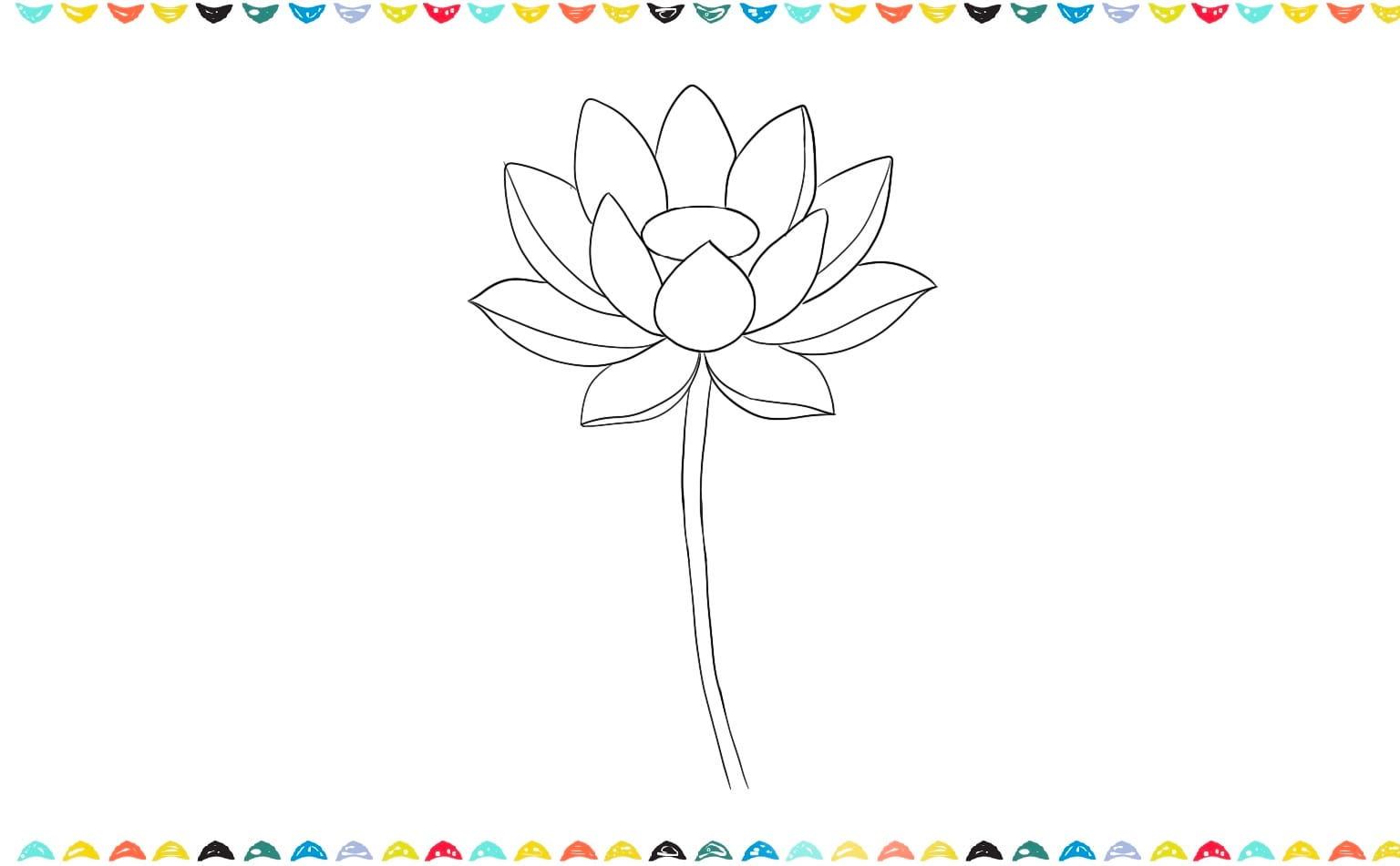 draw a straight, thin stem going downward to add the lotus stem to lotus step 5