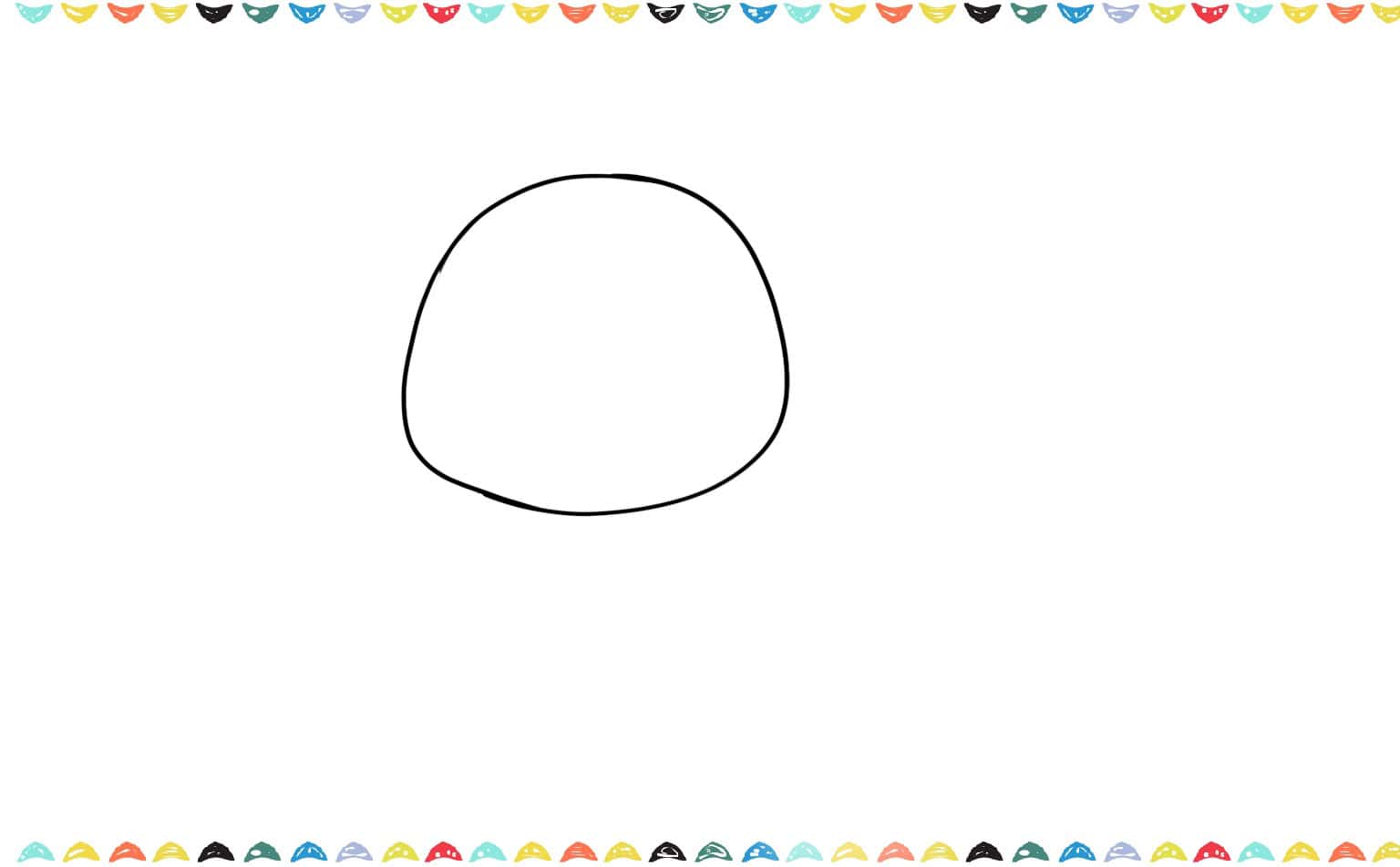 Step 1 draw an oval for he head of the puppy