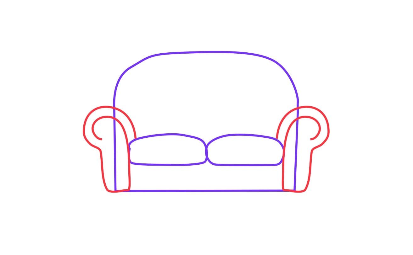 Step 3 detailing the armrests of the sofa
