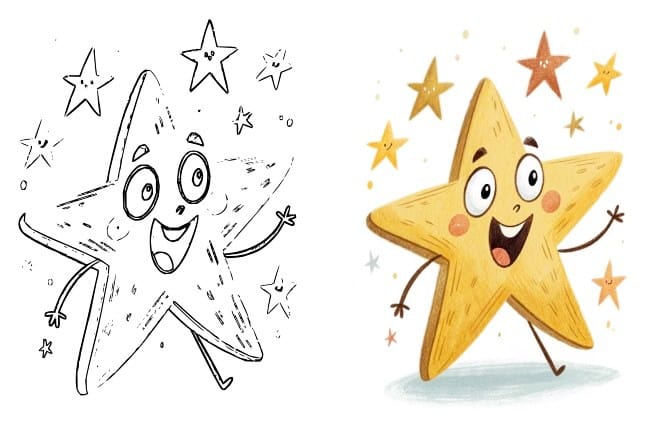Draw a triangle on top of an inverted triangle to create a five-pointed star shape