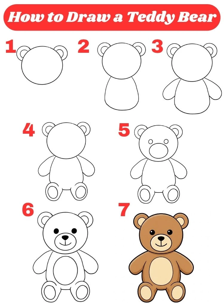 how to draw a teddy bear step by step instructions