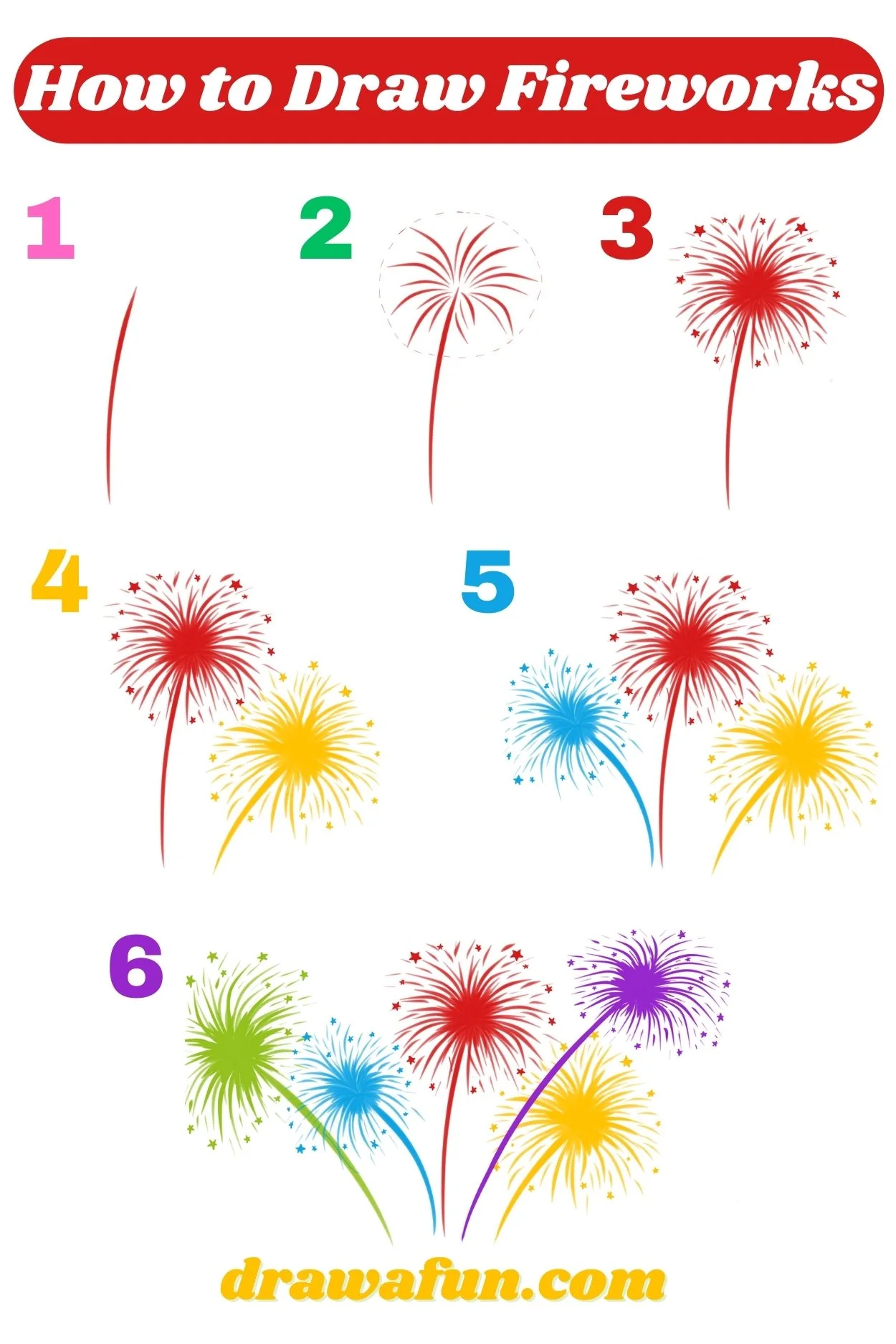 how to draw fireworks step by step instructions