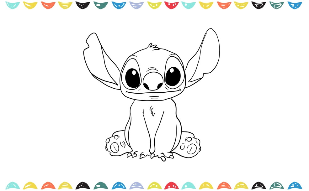Final pencil sketch of Stitch with clean outlines