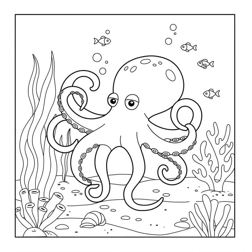 Preview of free octopus coloring page for kids