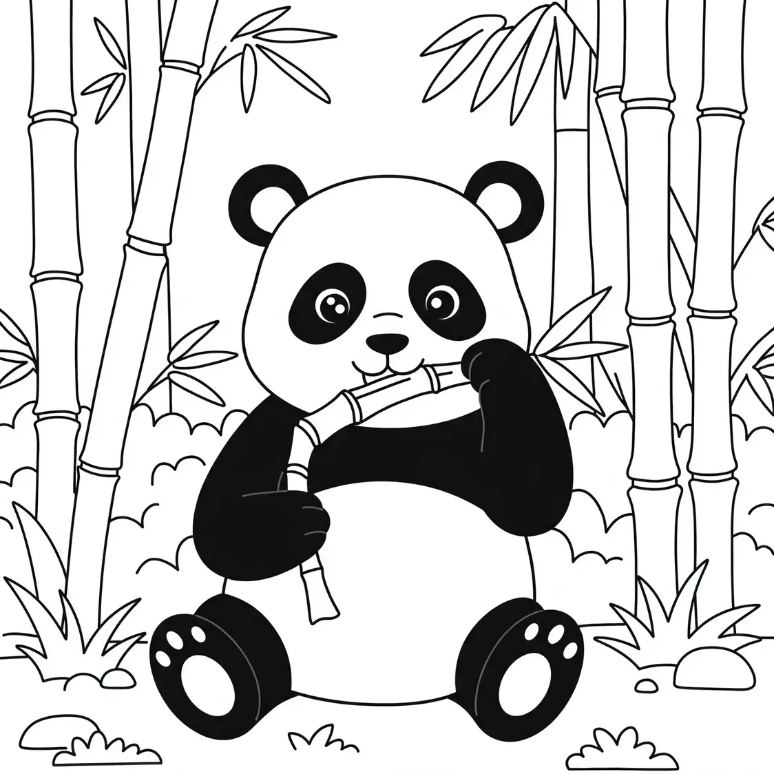 panda eating a bambu coloring page
