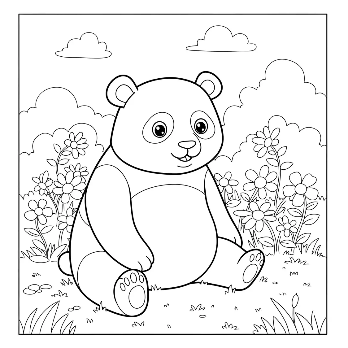 Panda in a garden coloring page