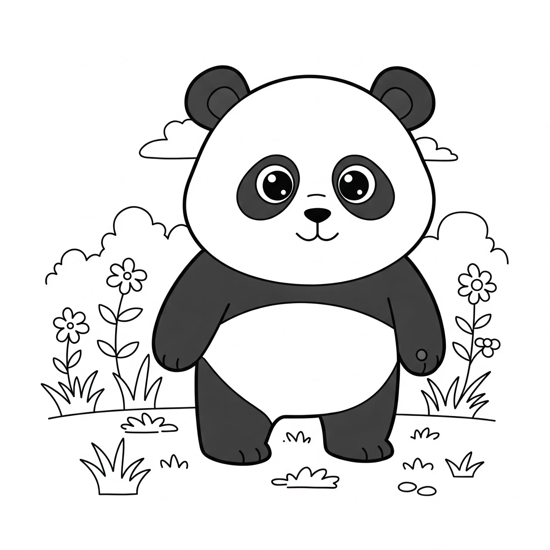 panda in a meadow coloring page