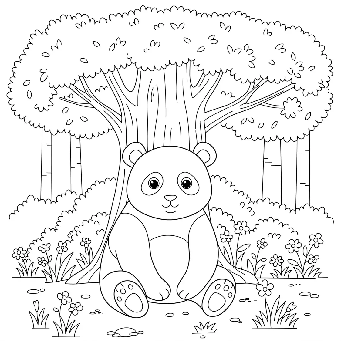 panda under a tree coloring sheet