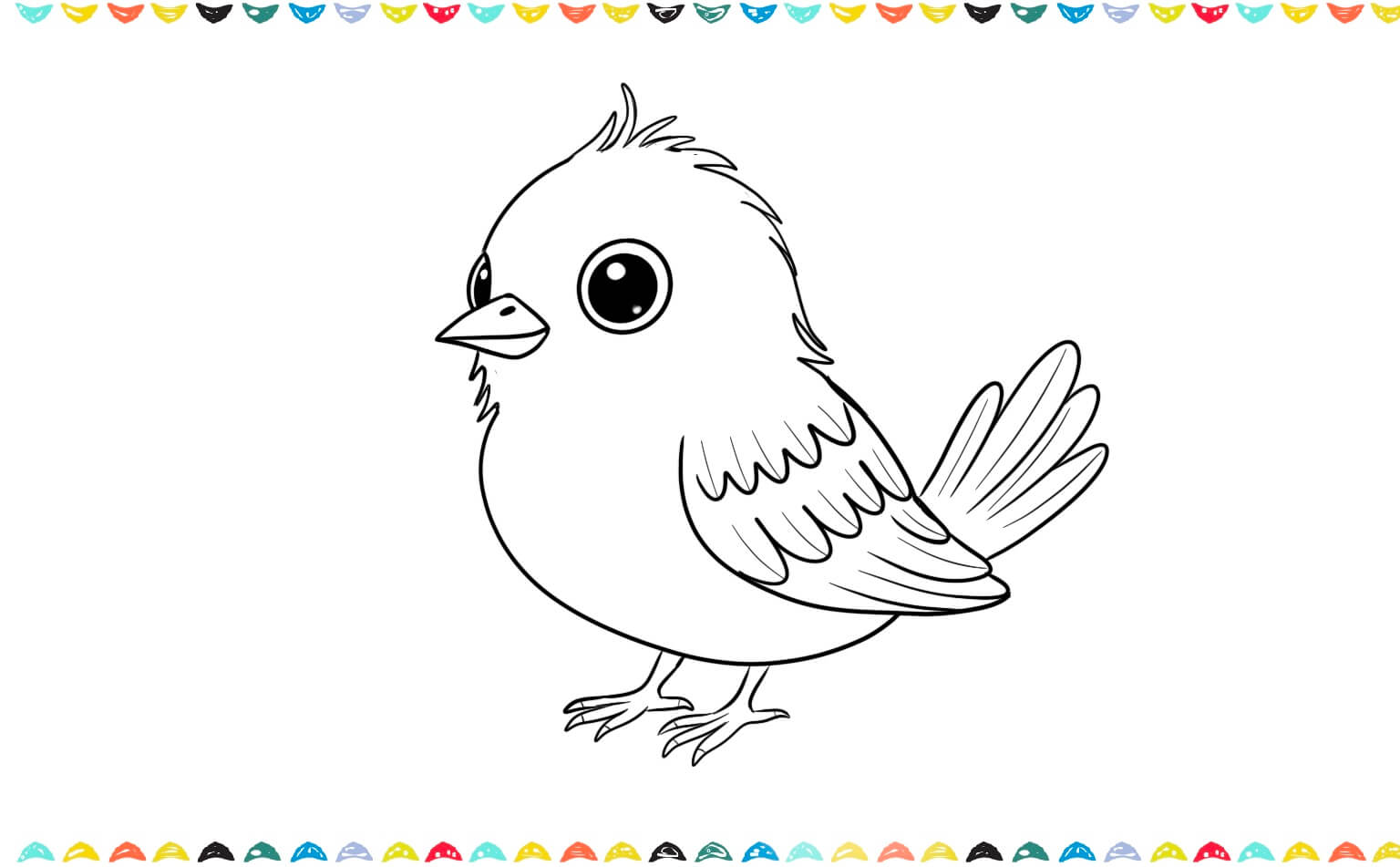 step 13 add tiny feather details to bird's head and body.