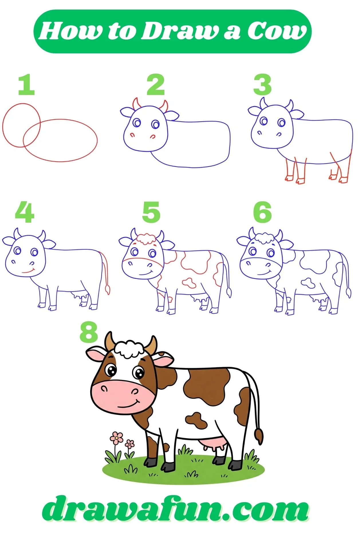how to draw a cow step by step instructions