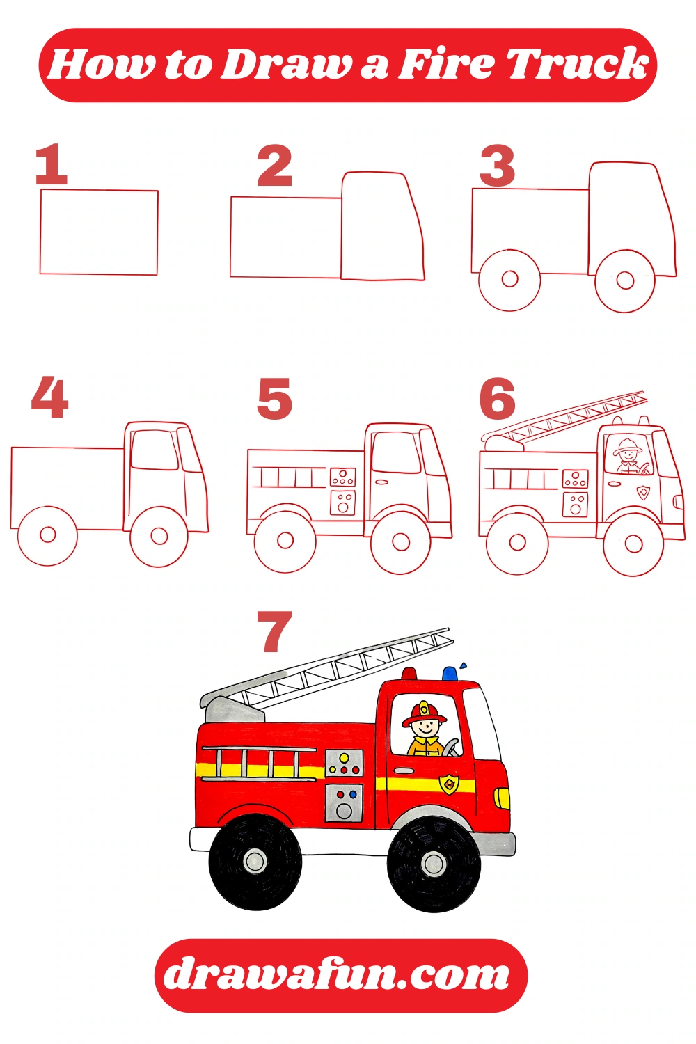 how to draw a fire truck step by step instructions