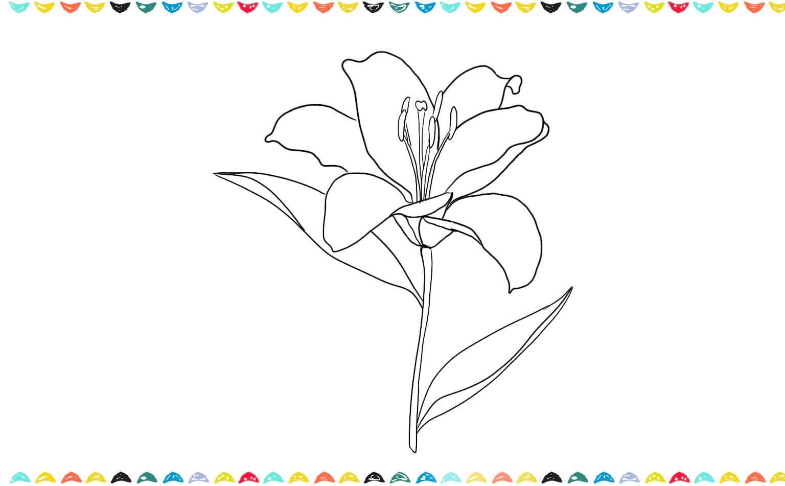 Draw the leaves of the lily flower step 6 