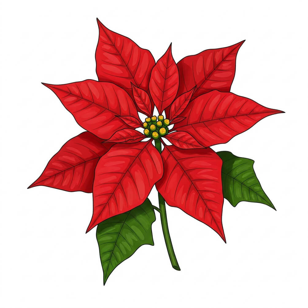 how to draw poinsettia easy
