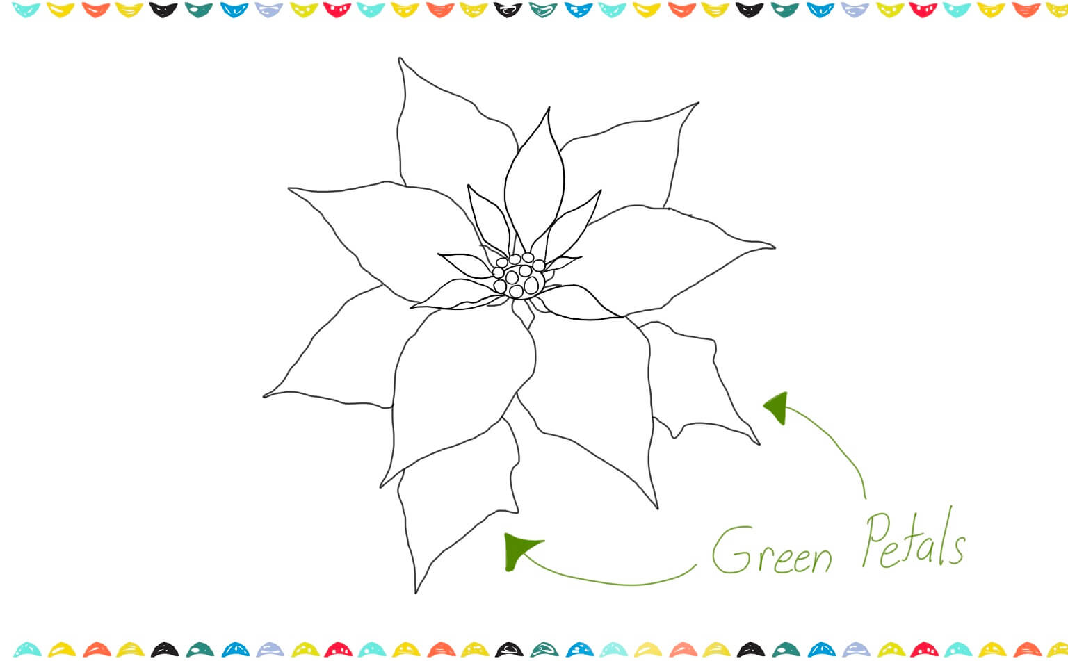 how to draw a Poinsettia flower step by step - add leaves step 5