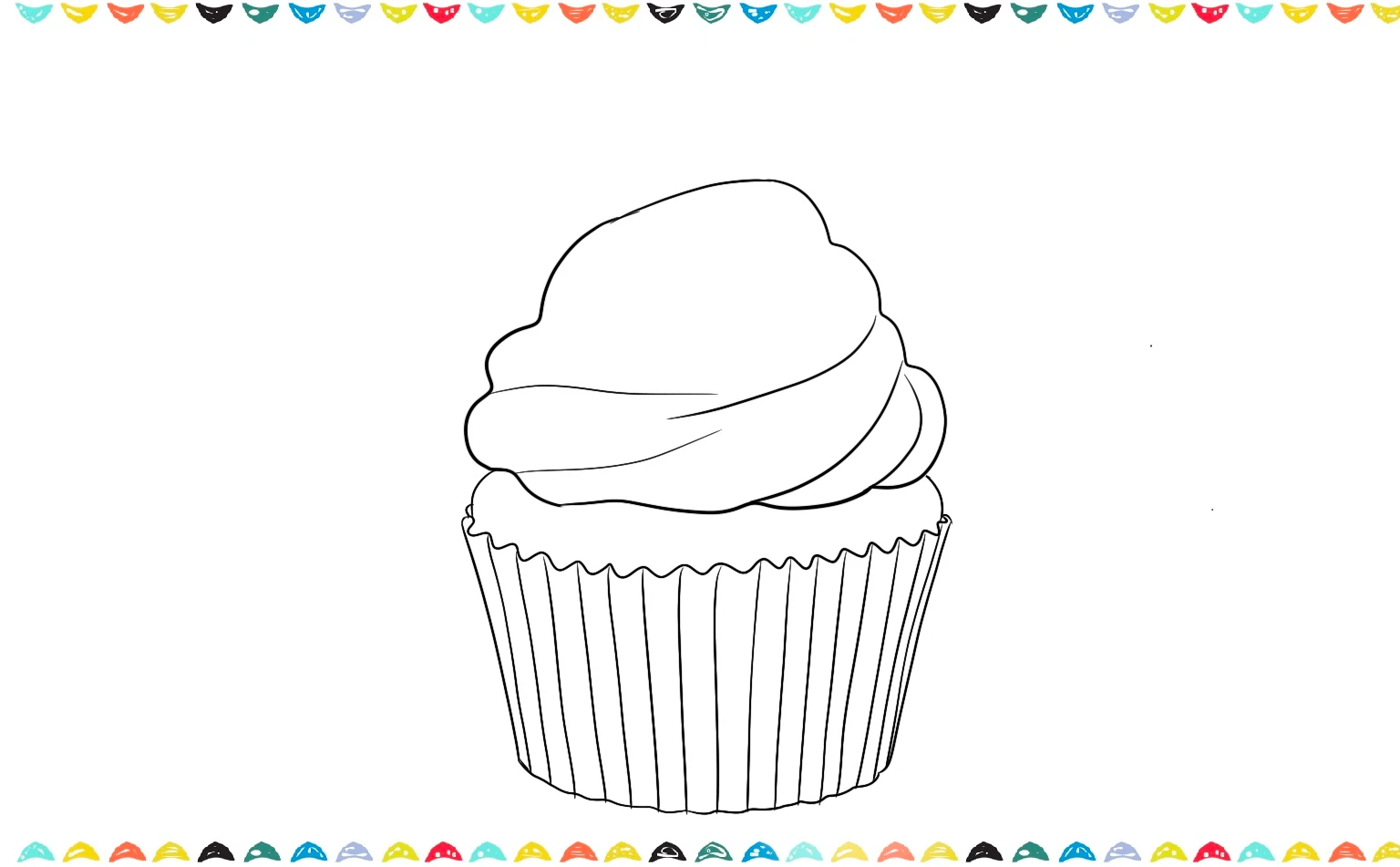 Draw gentle, horizontal spiral lines inside the cloud-like frosting on the cupcake sketch step 6