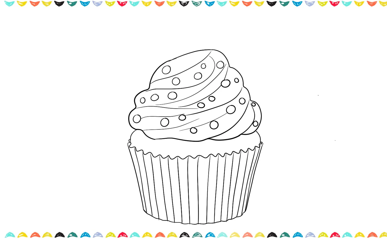 Add tiny colored circles with markers to the frosting area of the cupcake drawing step 8