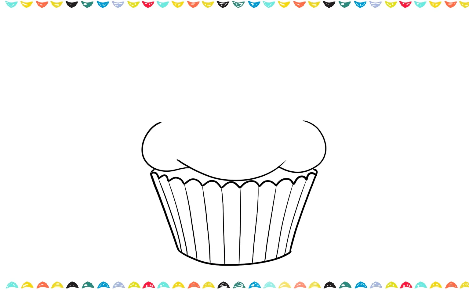 Add three soft, swirly circular lines above the cupcake wrapper to start the frosting shape step 4