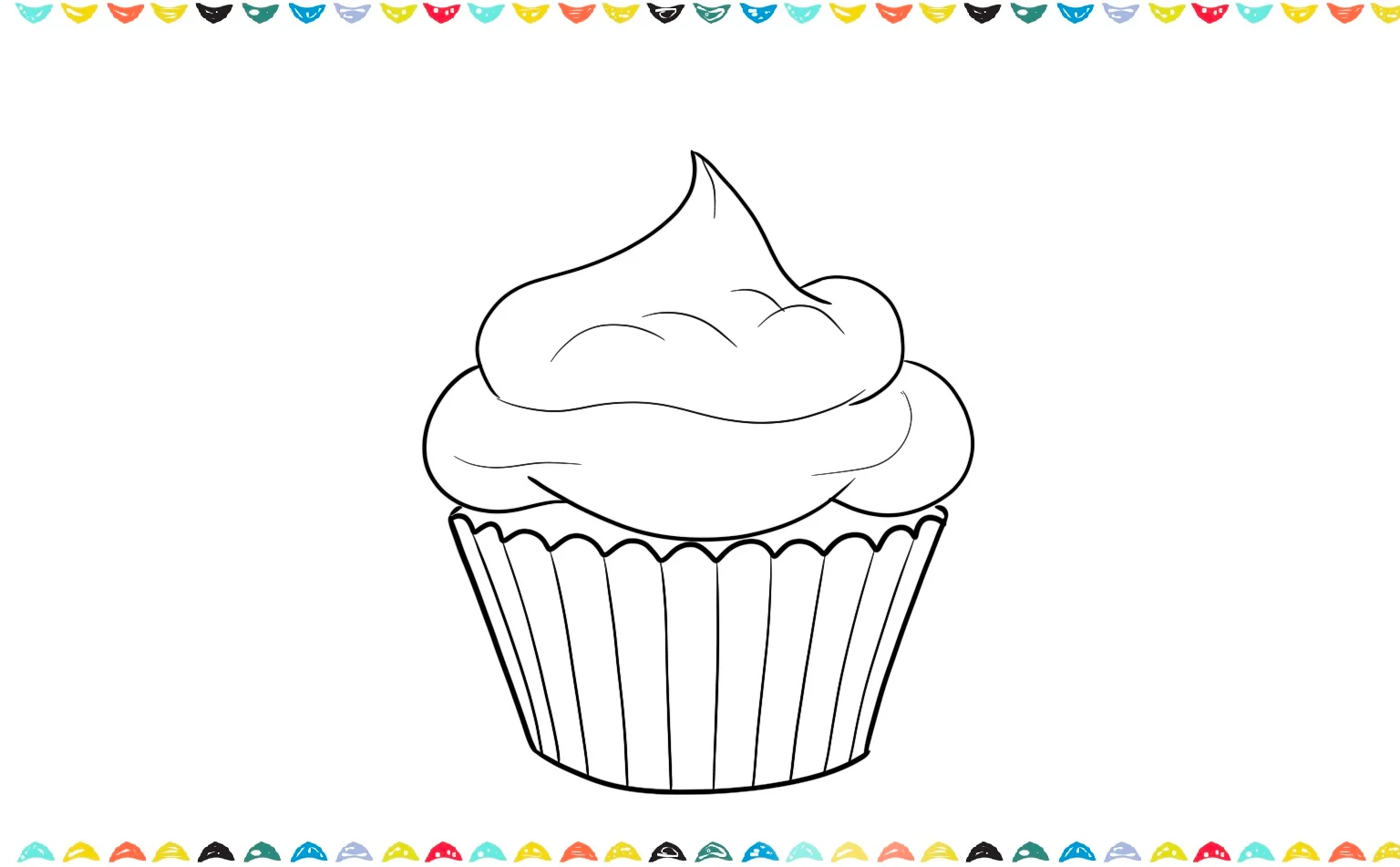 how to draw a cupcake - add curvy horizontal lines for the fluffy frosting effect on the top of the cupcake step 5