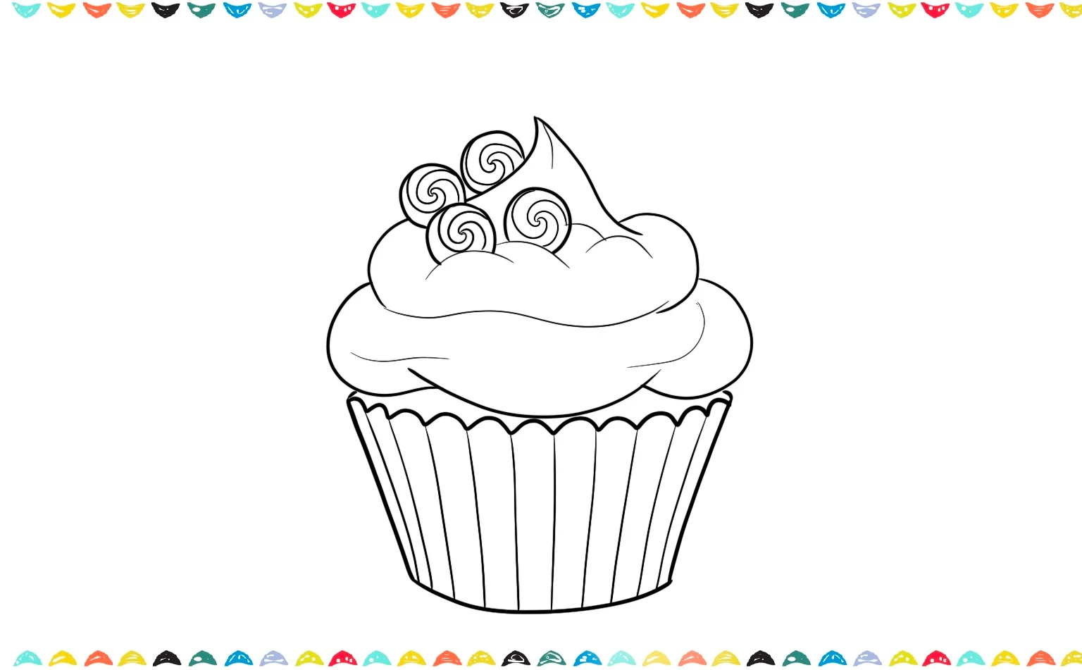 Add various small, round shapes like sprinkles and gumballs onto the whipped frosting of the cupcake sketch step 6