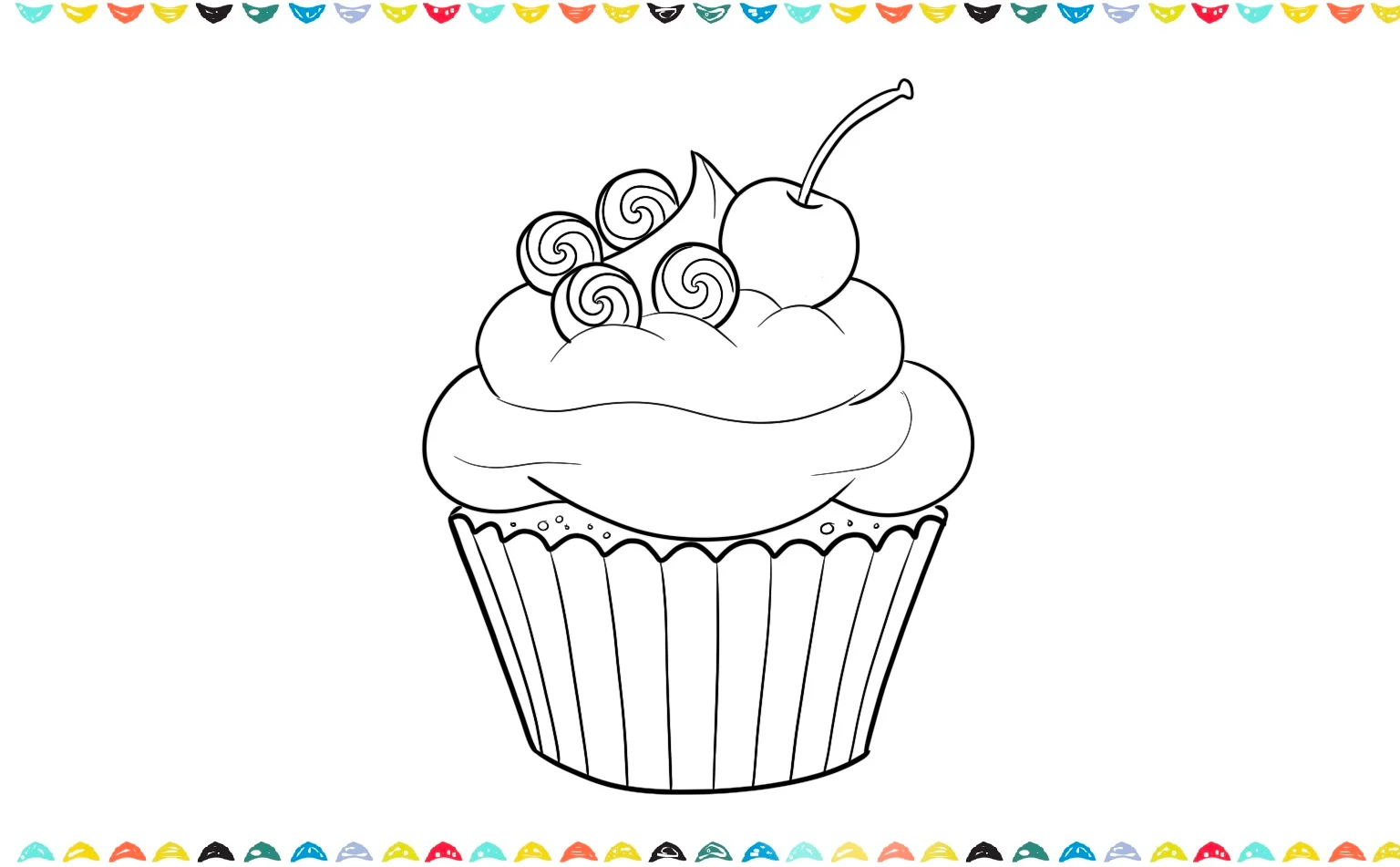 outline of the finished cupcake sketch with a black pen to make the lines clean and bold step 8