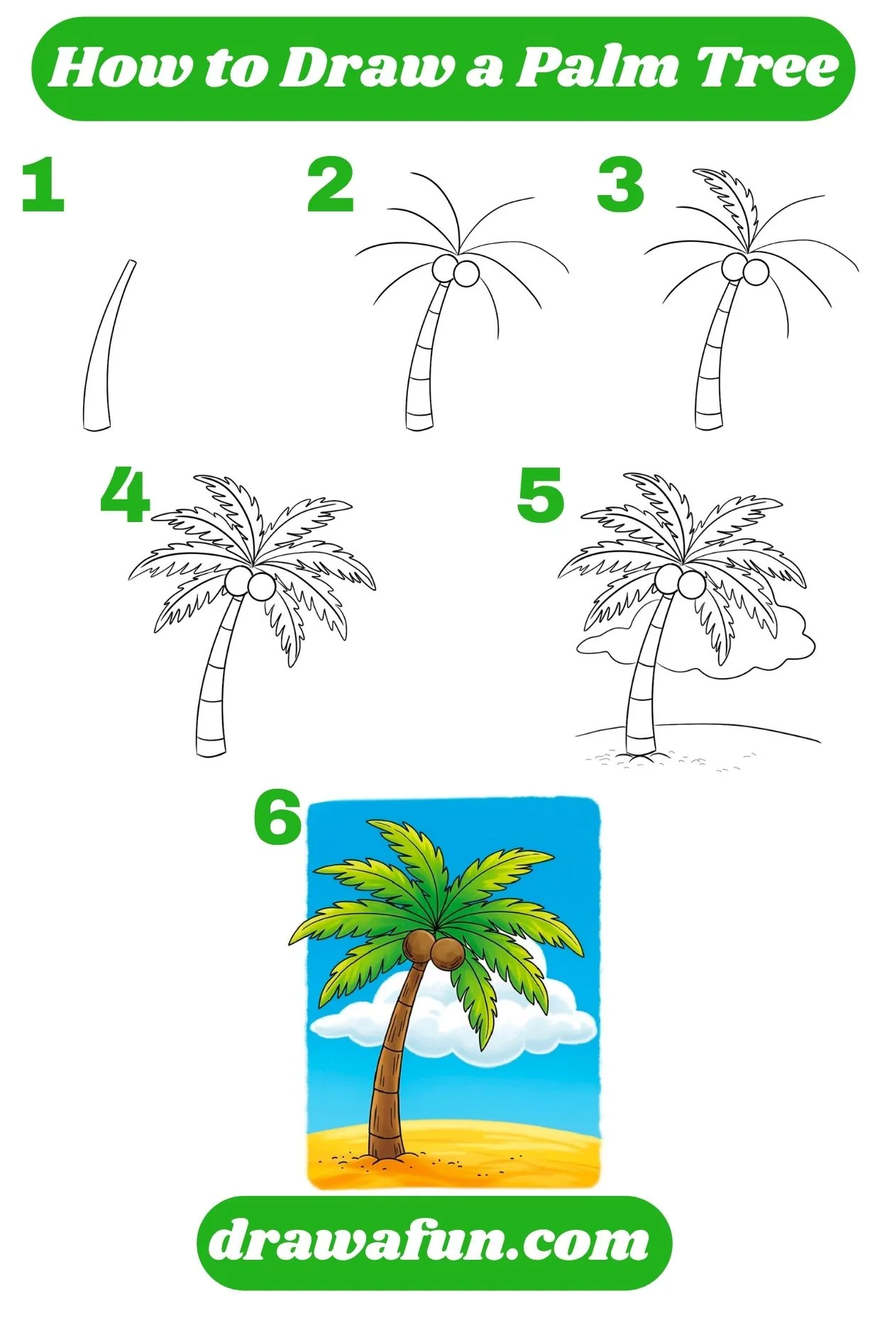 how to draw a palm tree step by step instructions