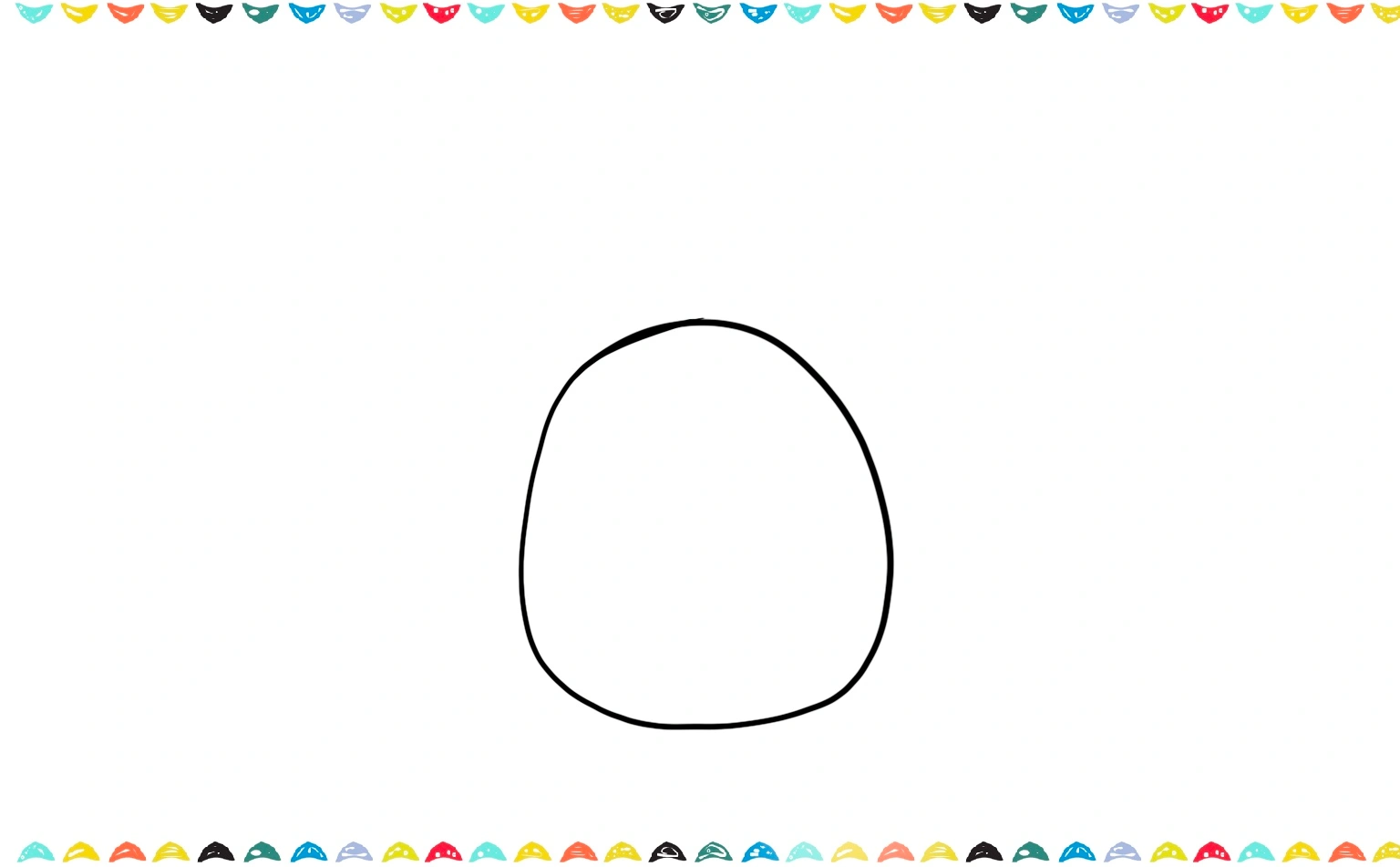 Drawing a large, vertical oval in the center of the page to create the initial shape for the penguin's body step 1 