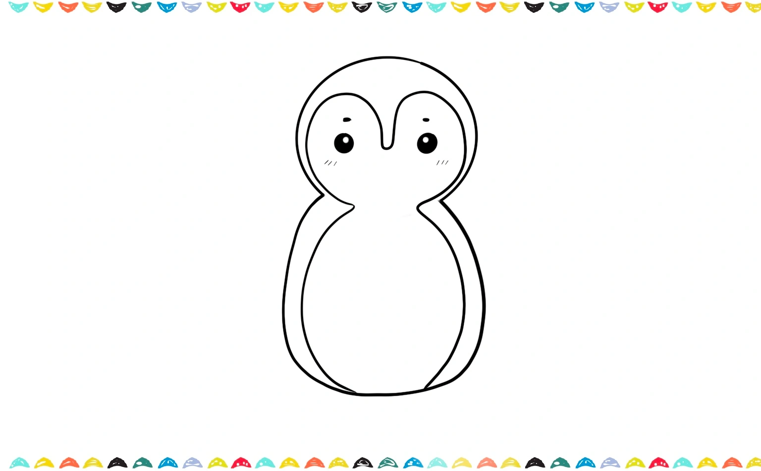 Draw two small circles for the eyes and adding curved lines to define the penguin's cheerful face and cute eyebrows step 4