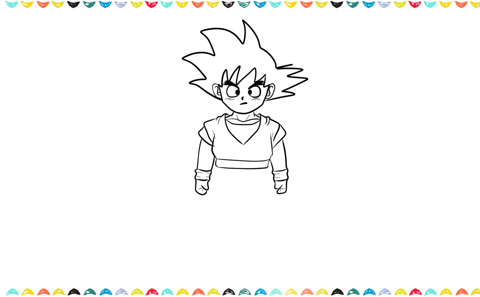 Drawing Goku's strong, curved arms, wristbands, and closed fists in a confident pose step 9