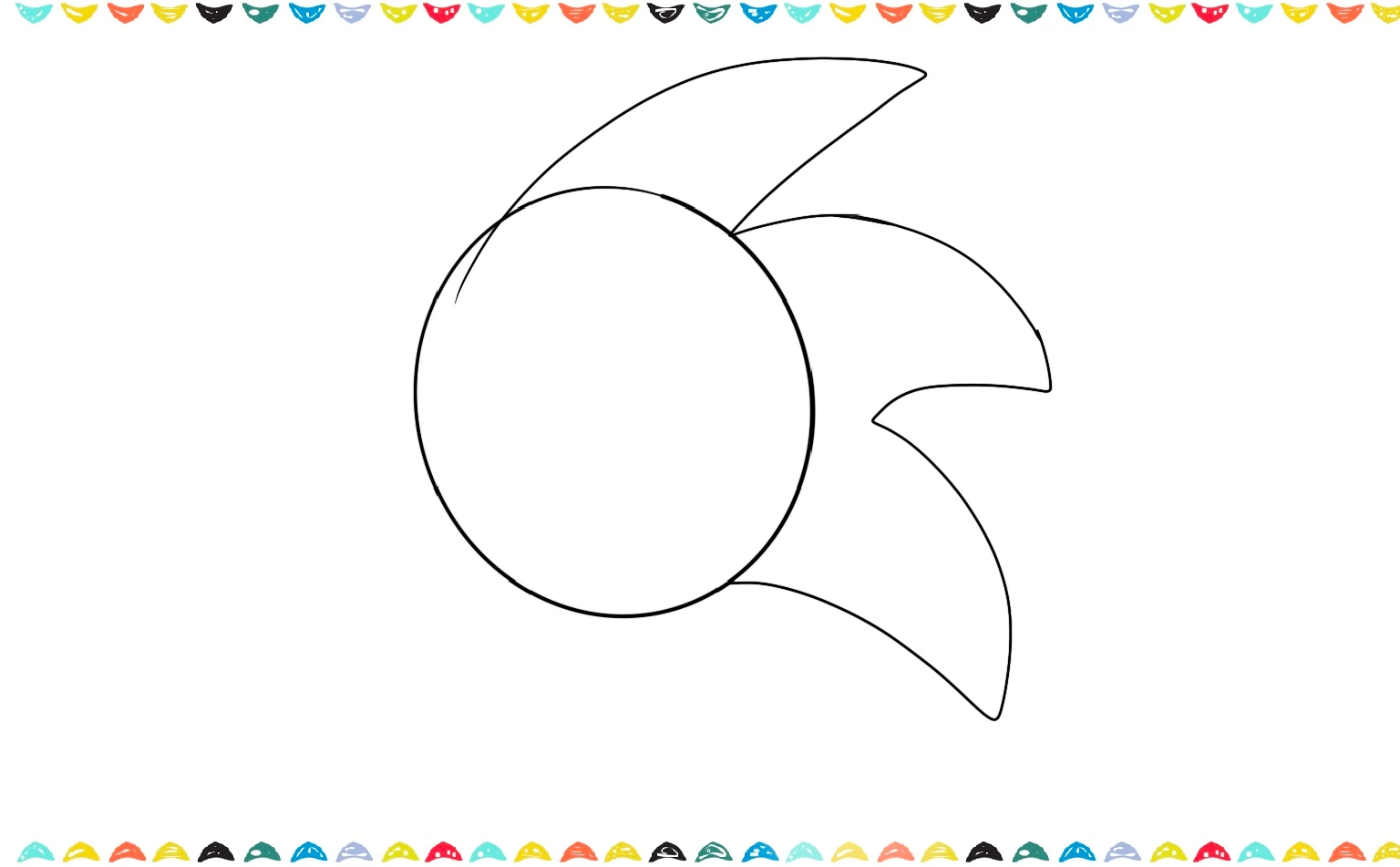 Sketch three sharp, curved spikes pointing backward from the side and back of Sonic's head step 2