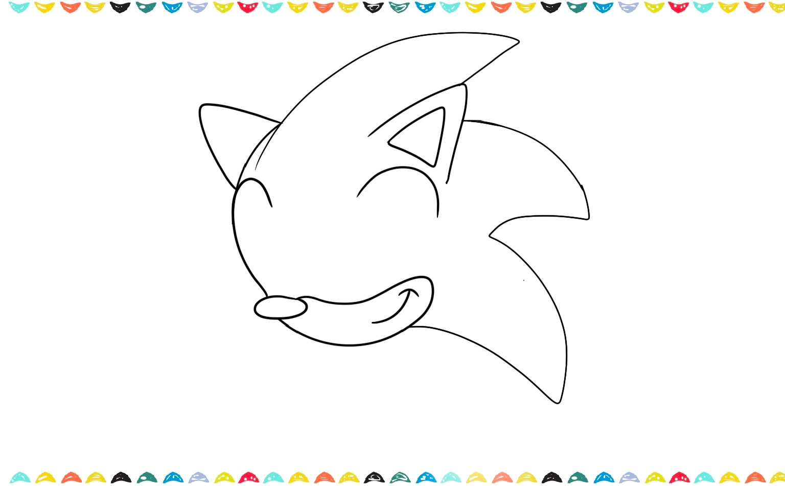 sketch two large curved lines inside the oval head shape for the outline of Sonic's connected eyes step 5
