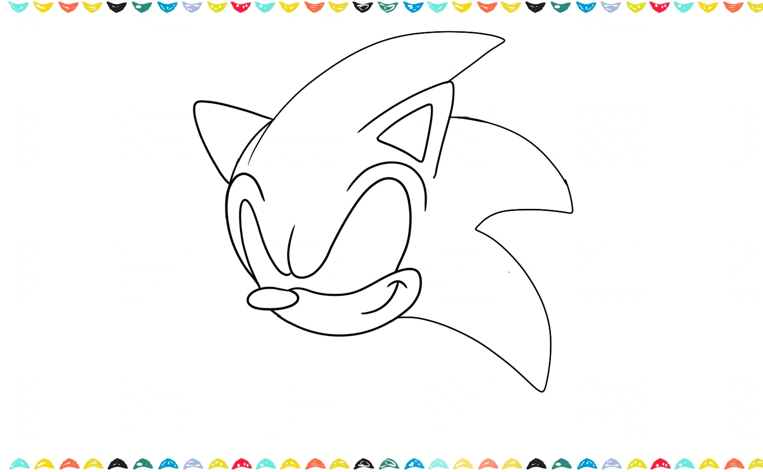 Sketch two curved S-shaped lines from the sides of the head to meet in the center, forming the outline of Sonic's eye mask step 6
