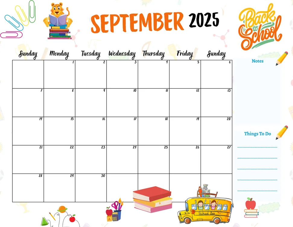 september 2025 calendar back to school theme design cover image