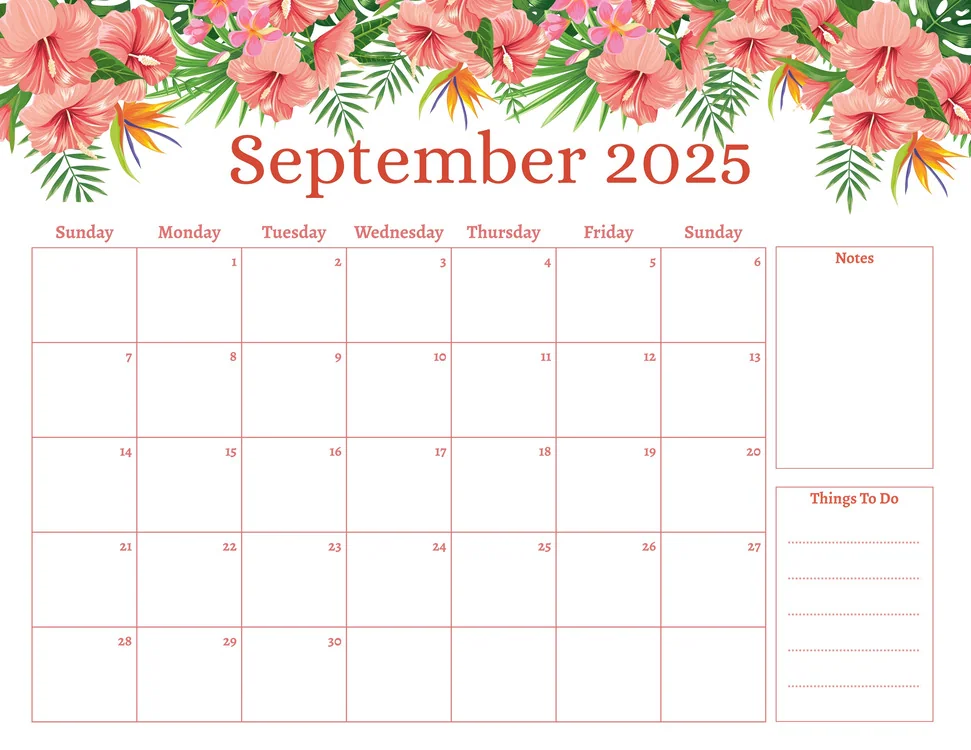 september 2025 calendar hibiscus theme design cover image