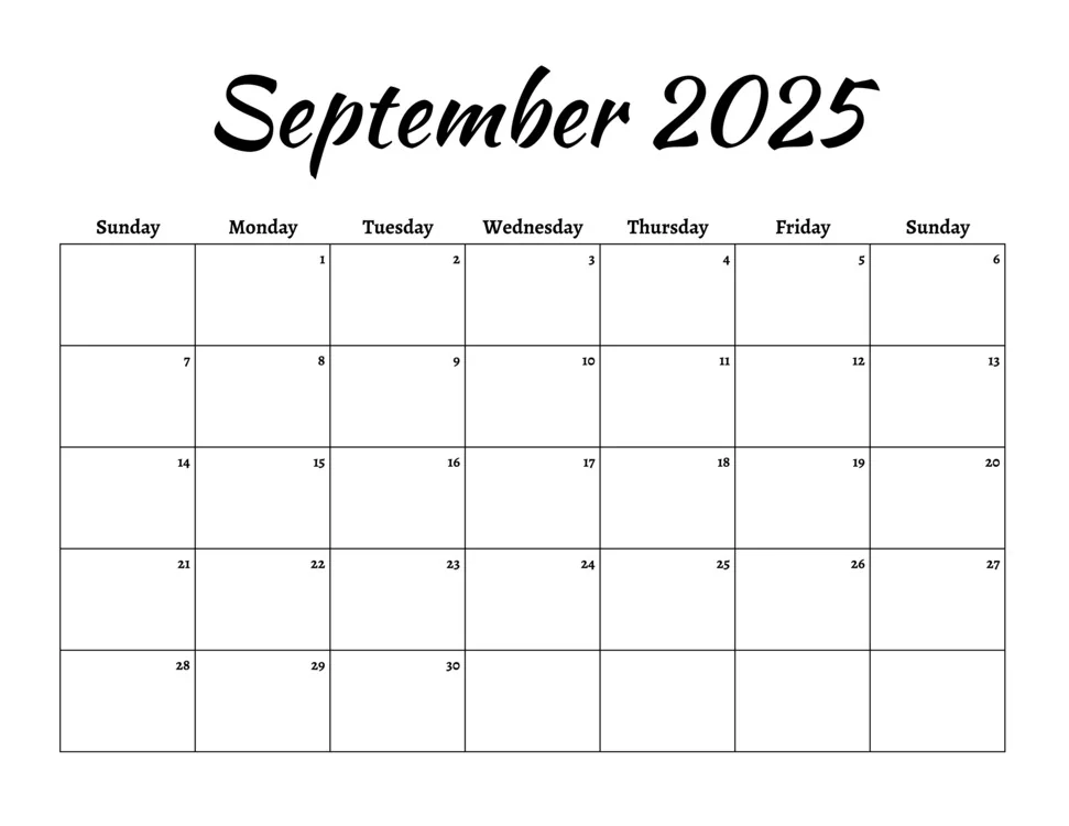 september 2025 calendar plain design cover image