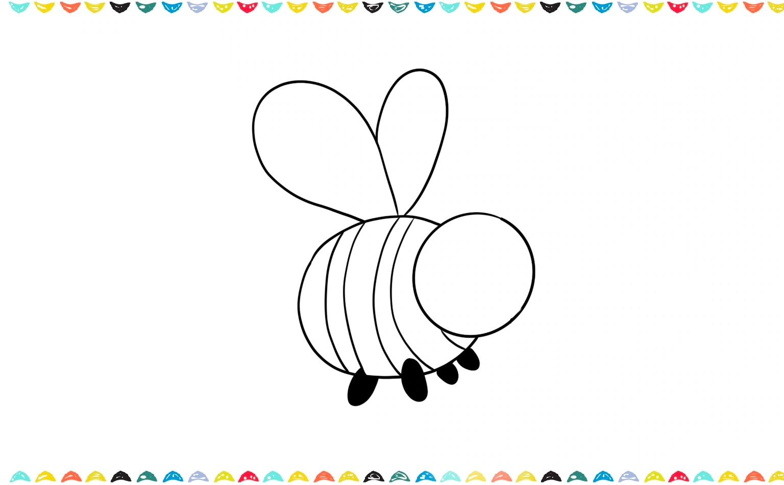 Draw two overlapping, teardrop-shaped wings behind the bee's head step 5
