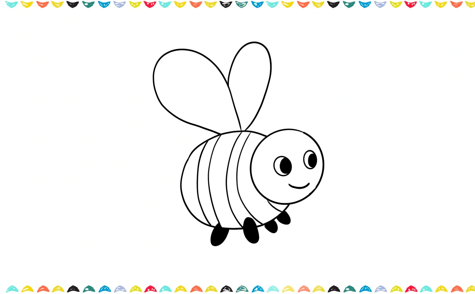 Add two dots for eyes and a mouth for the bee sketch step 6