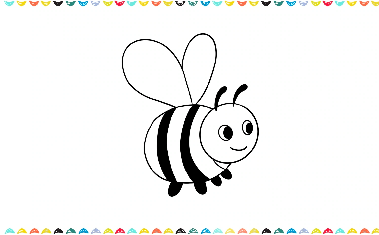 Tracing the pencil sketch of a cartoon bee with a black marker to make the lines bold and clear step 8