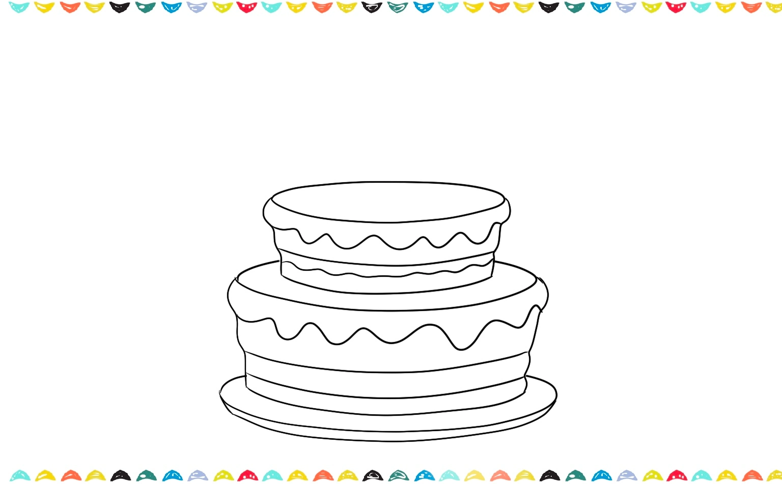 how to draw a cake - adding more wavy icing all around the second cake layer step 6 