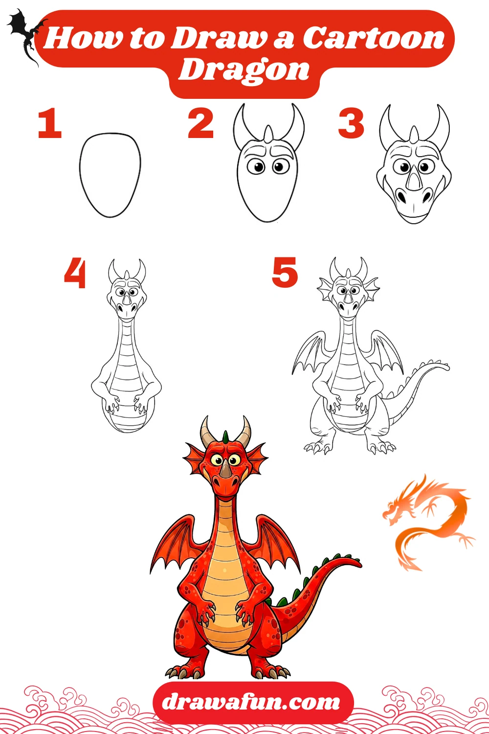 how to draw a cartoon dragon step by step instructions