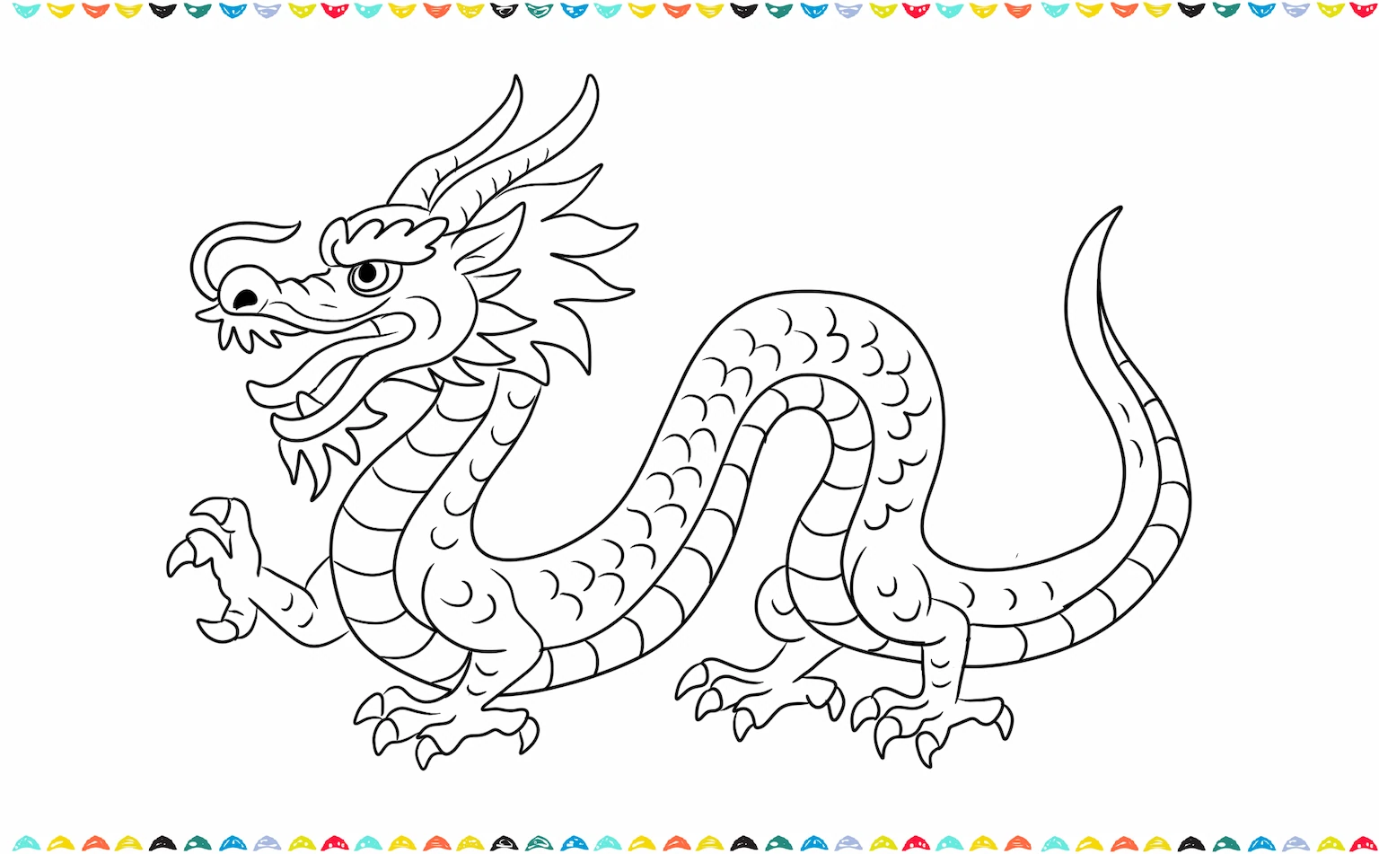 sketch overlapping half-circle shapes along the top part of the chinese dragon's body step 10
