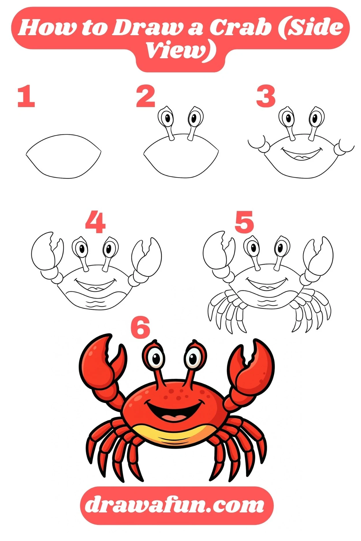 how to draw a crab from side view step by step instructions