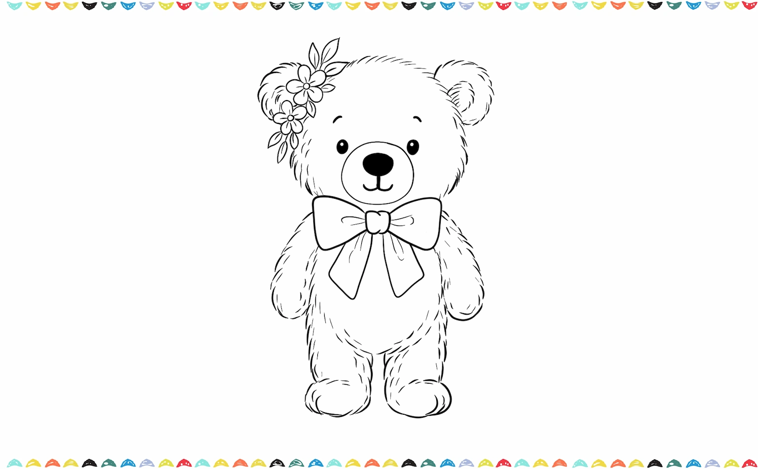 draw flowers next to the teddy's ear step 10